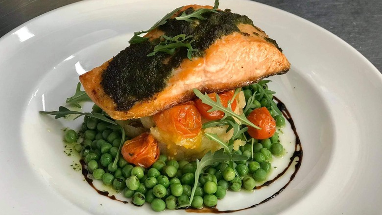 grilled salmon and peas