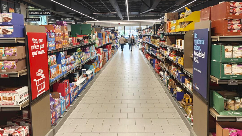 Aldi interior with full shelves.