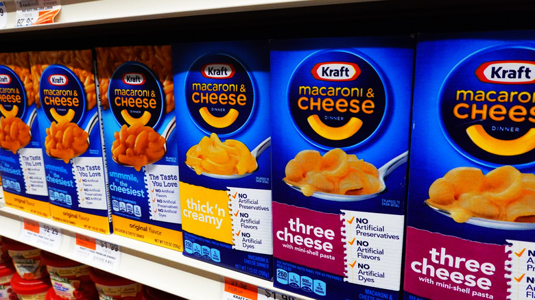 kraft macaroni and cheese on shelf