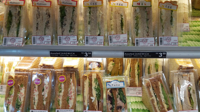 Pre-made sandwiches in grocery store cooler
