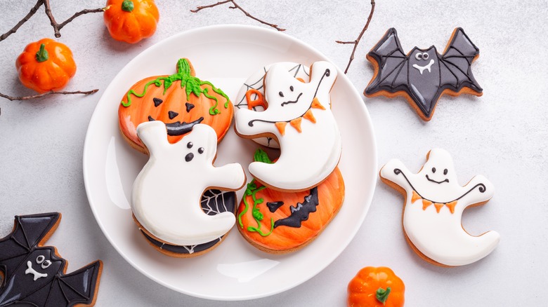 Halloween themed cookies on a plate