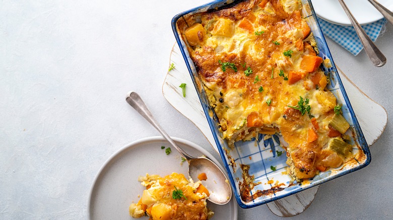 Casserole on counter