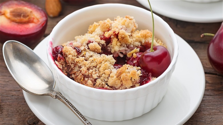 cherry cobbler in ramekin