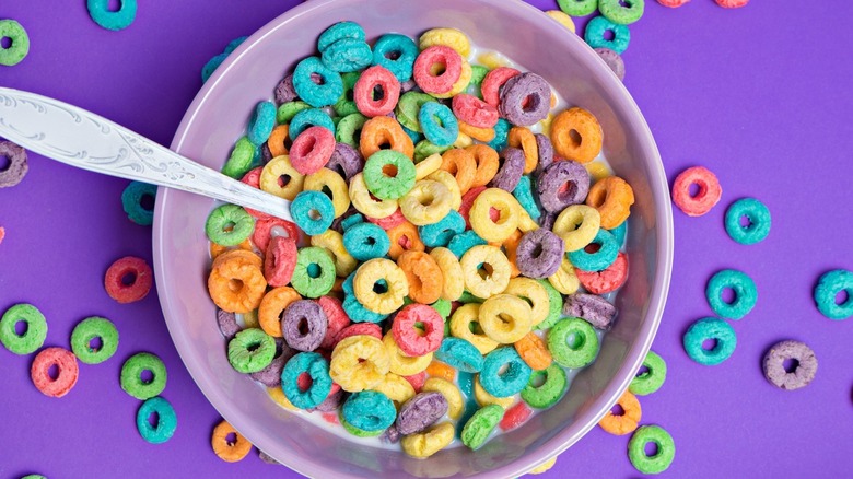 Fruit Loops in purple bowl