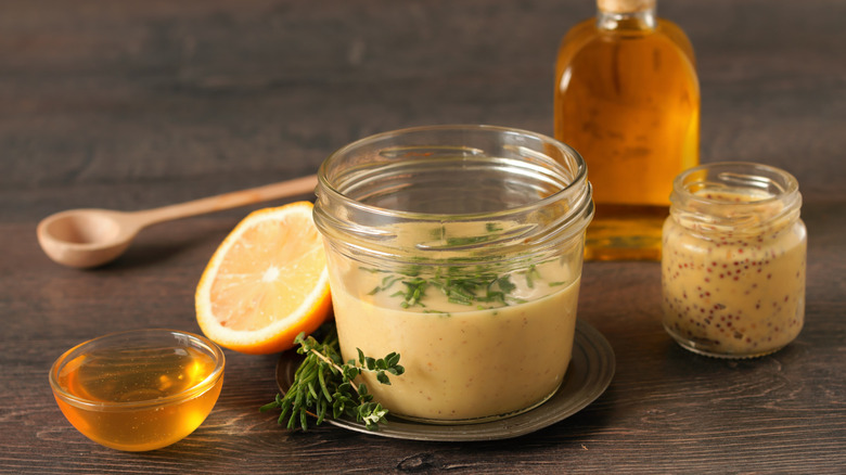 Homemade Dijon dressing in jar
