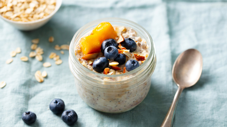 Overnight oats topped with fruit