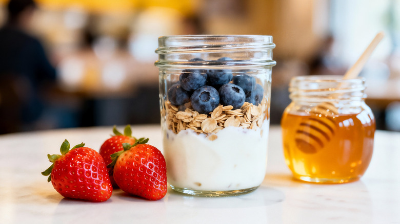 Yogurt parfait in a jar