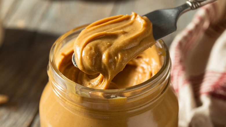 Homemade peanut butter in jar