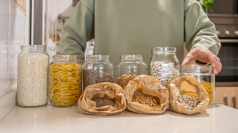 Variety of dried good in jars