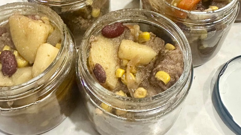 Leftover stew in food jars