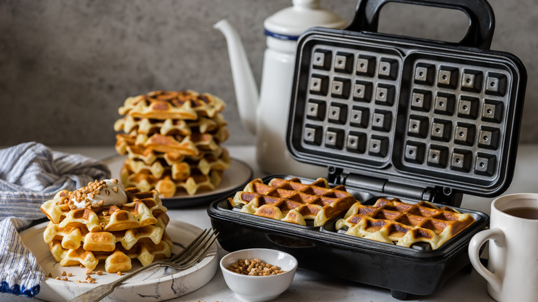 Waffles inside waffle maker