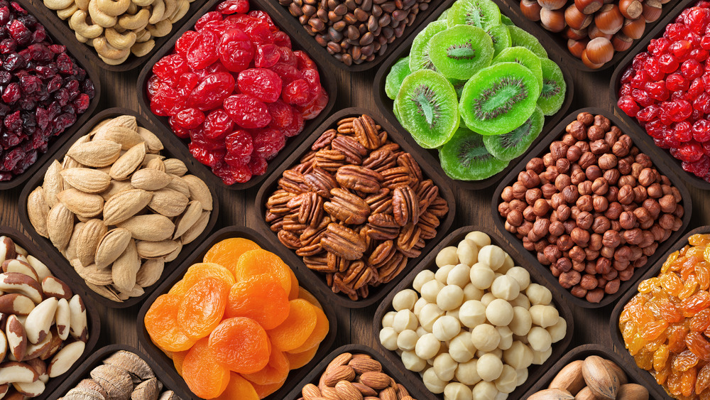 Compartments of dried fruit