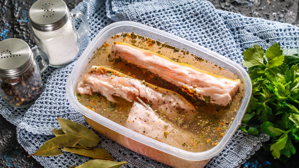 Meat soaking in brine