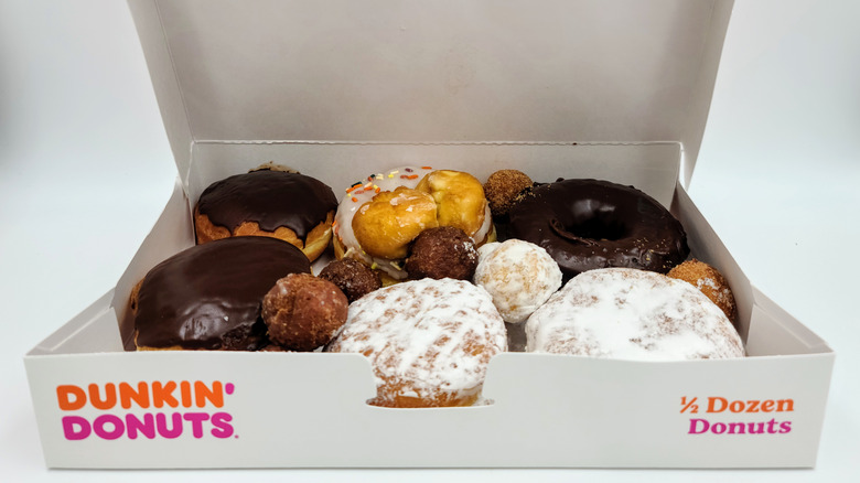 Box of Dunkin' with variety of donuts inside