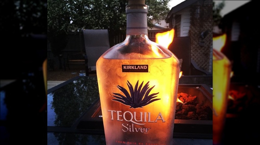 A bottle of Kirkland Signature Silver Tequila