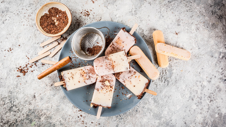 Homemade frozen pudding pops on a plate 