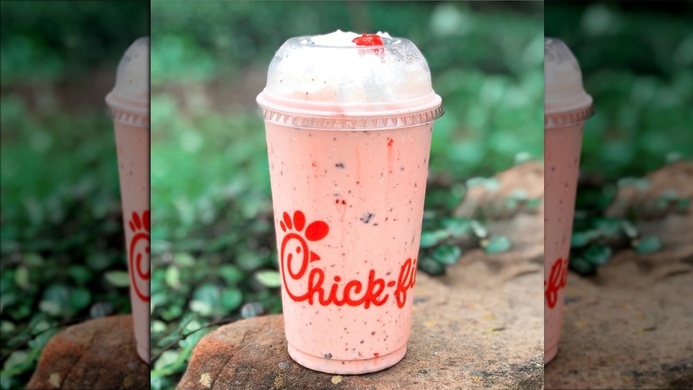 Chick-fil-A peppermint milkshake outside