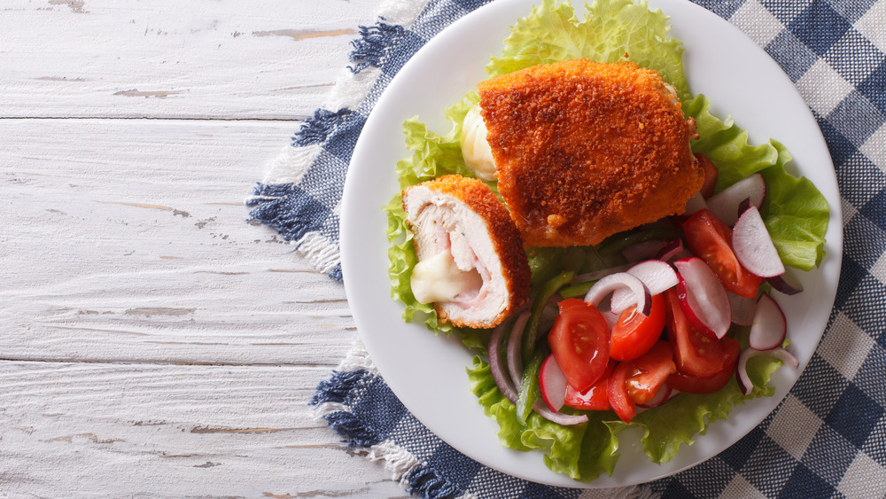 Chicken cordon bleu with salad