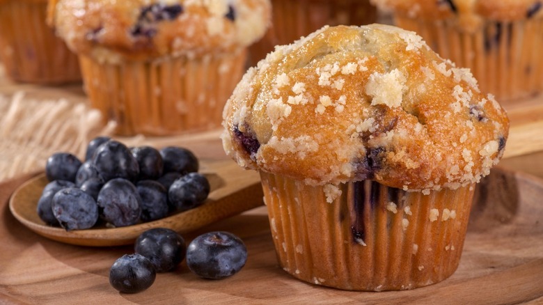 Close up of rows of muffins