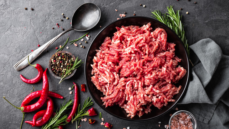 Ground beef in a pan