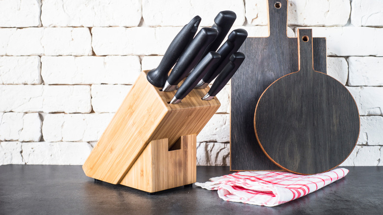 Kitchen knives in wooden block