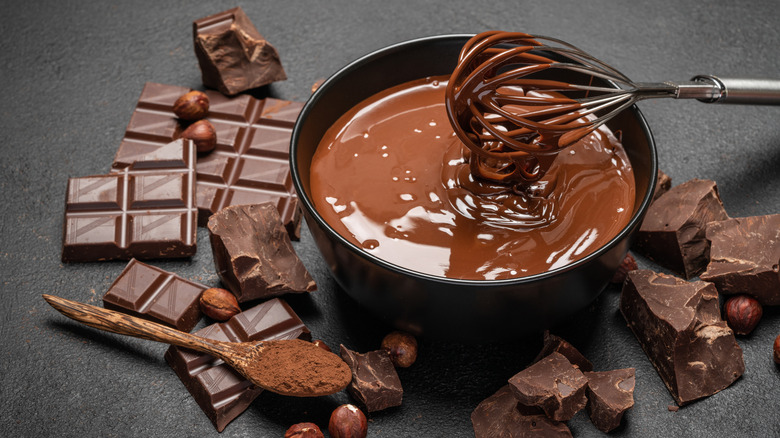 bowl of melted chocolate with whisk