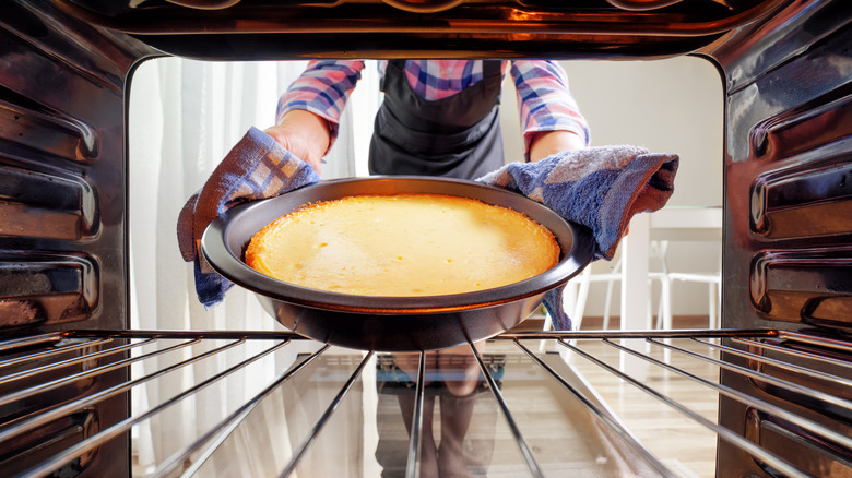 cake in oven