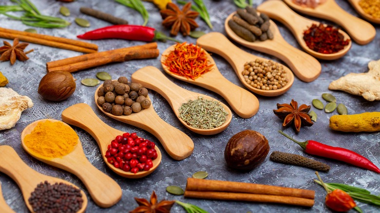 Spoons of whole spices