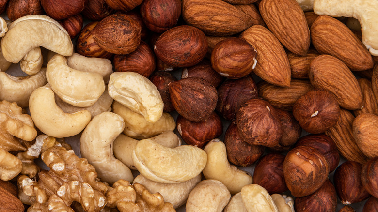 Almonds, cashews, hazelnuts, and Brazil nuts