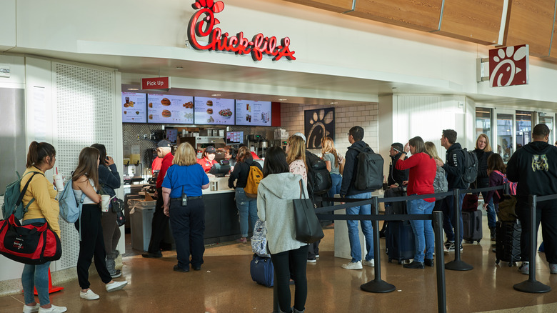 Customer line at airport Chick-fil-A