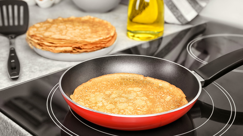 Pancake cooking in pan