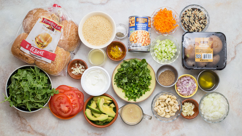 veggie burger ingredients on table