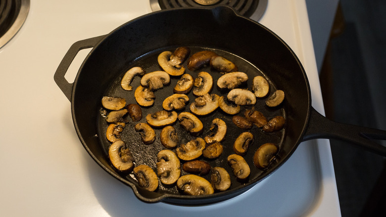 mushrooms in cast iron pan