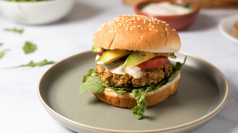 colorful veggie burger on table
