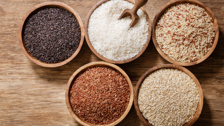 Different kinds of rice in bowls