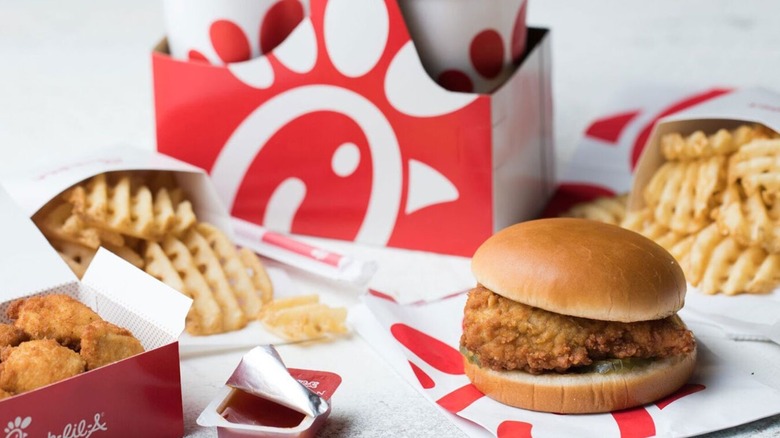 Chick-fil-A sandwiches on brown table