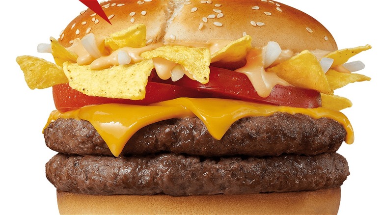 fast-food burger with two patties and nacho cheese