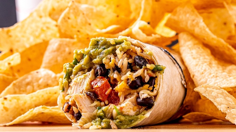 burrito and tortilla chips