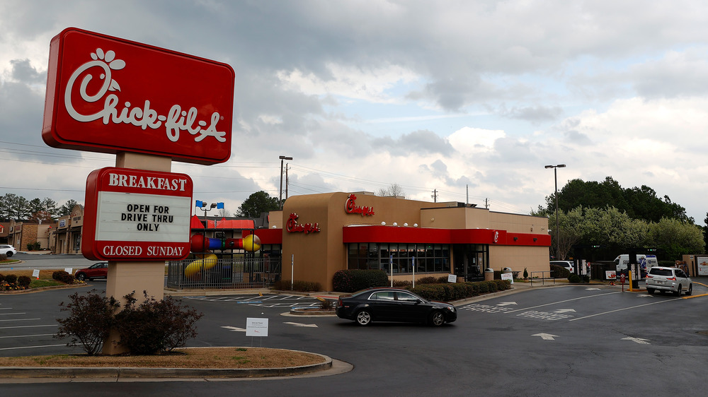 Cars enter Chick-fil-A drive-thru