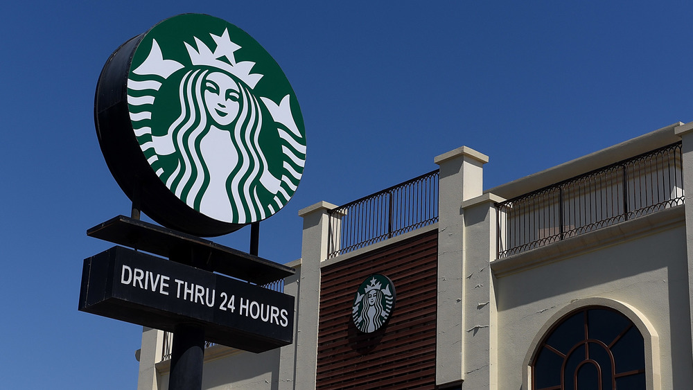 Starbucks logo drive thru sign