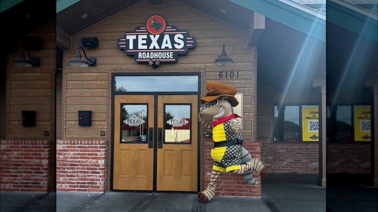 Entrance to the world's biggest Texas Roadhouse at 6101 Slide Road, Lubbock, Texas