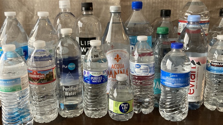 Assorted bottled waters from different brands