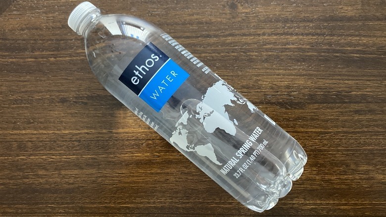 Bottle of Ethos water on a table
