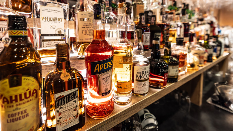 Various bottles of liquor on bar