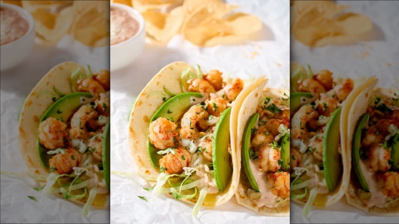 Close-up of lobster tacos with avocado from Rubio's Coastal Grill
