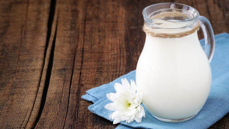 Glass jug of cream