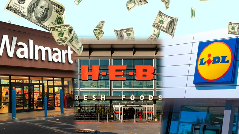 grocery store fronts for Walmart, HEB, Lidl