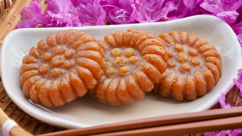 Three Yakgwa cookies on plate