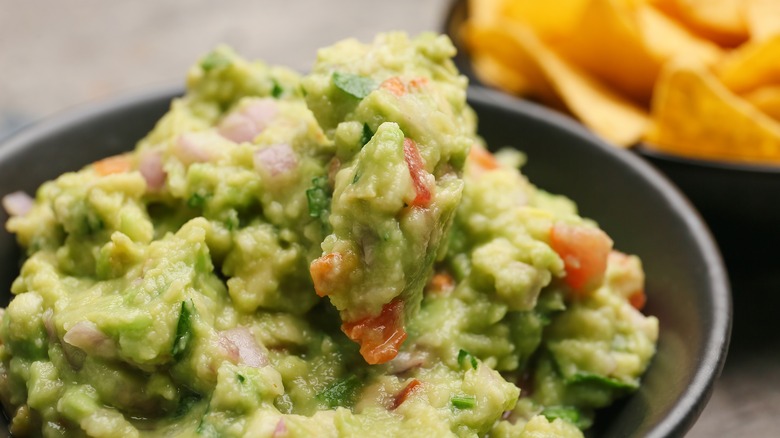Close up of a bowl of guacamole