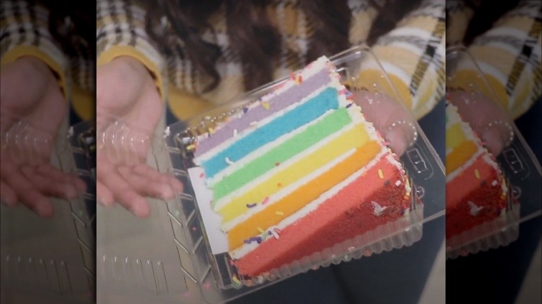 Slice of rainbow cake from Carlo's Bake Shop Express vending machine